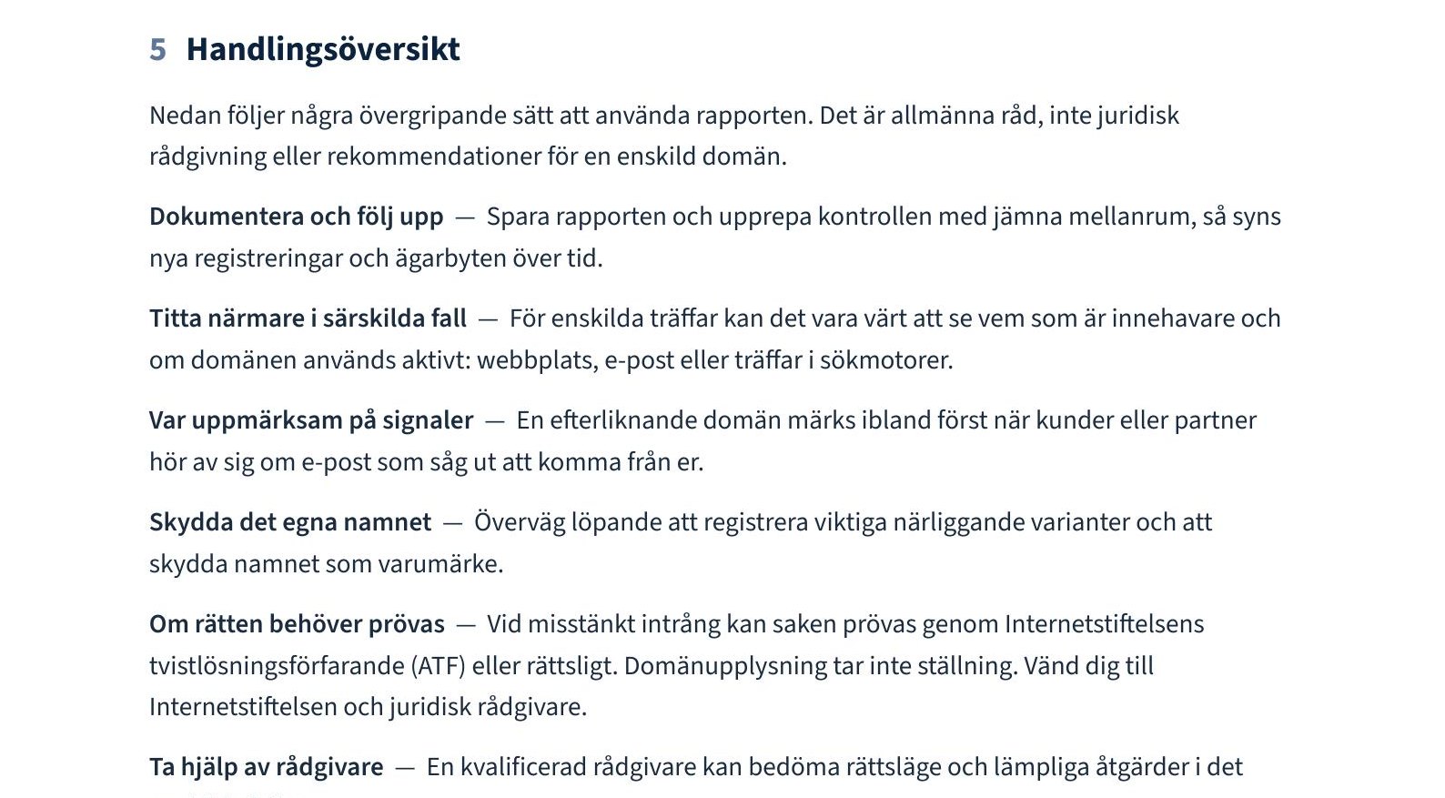 Handlingsöversikt: möjliga nästa steg